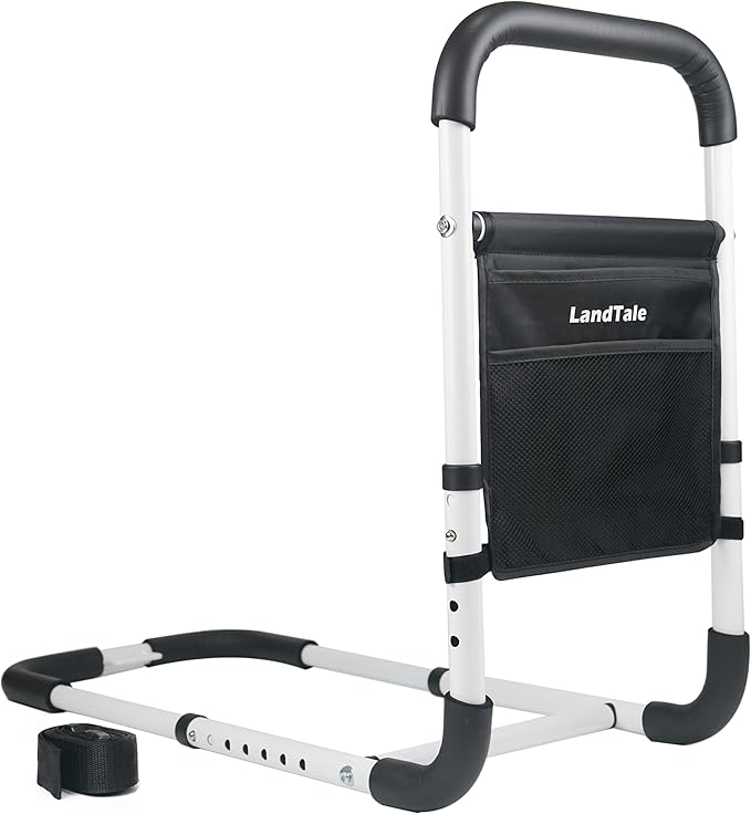 Adjustable bed rail and grab handle for safe getting in and out of bed