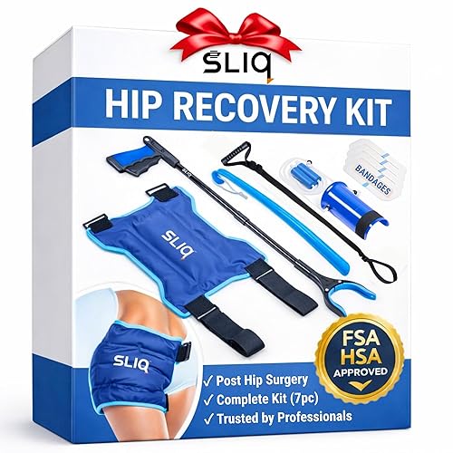 Hip replacement recovery kit with reacher, sock aid, and shoe horn
